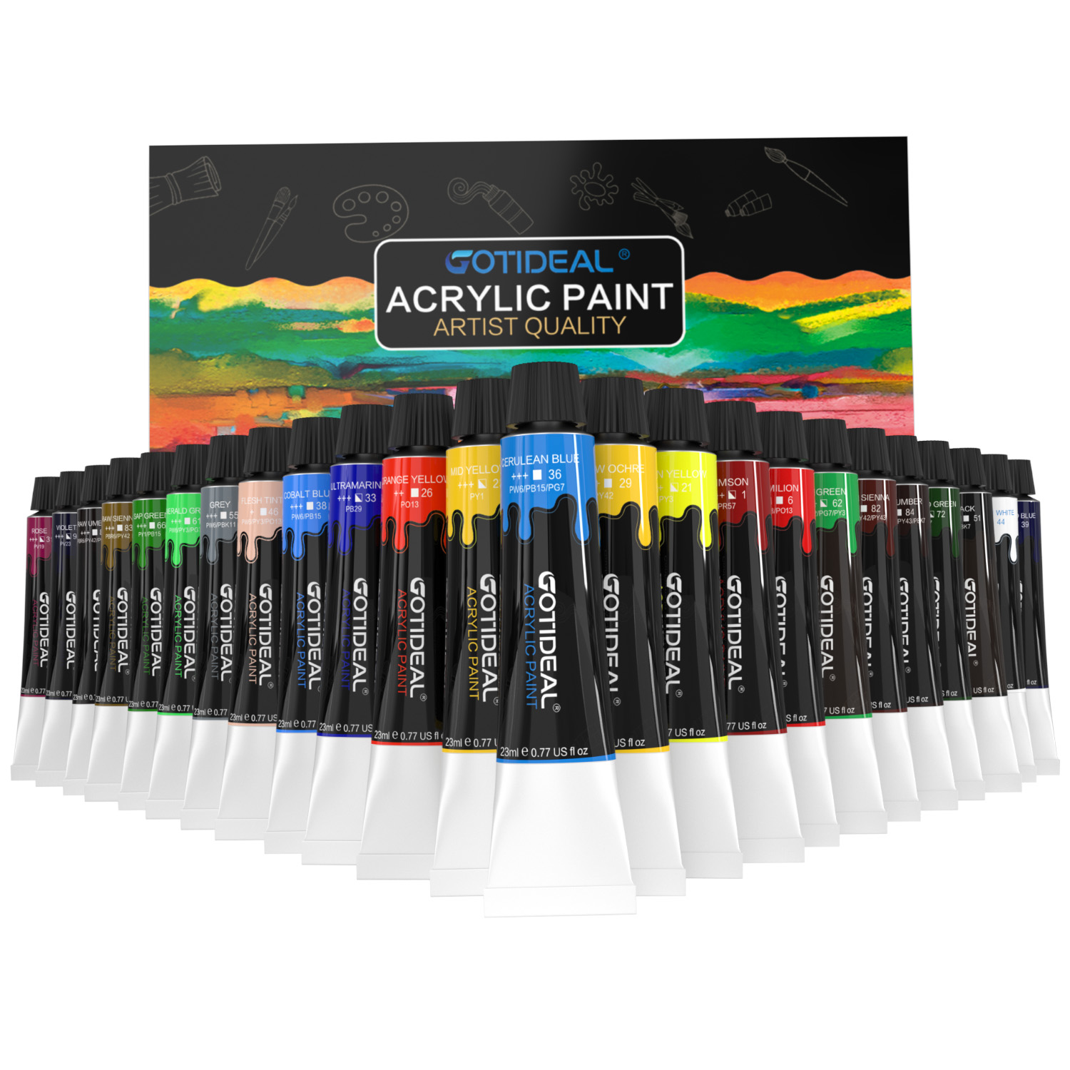 GOTIDEAL Acrylic Paint Set, 18 Colors/Tubes(59ml, 2 oz) Art Craft Paint Non Toxic, Perfect for Hobby Painters, Artist, Adults & Kids, Ideal for Canvas