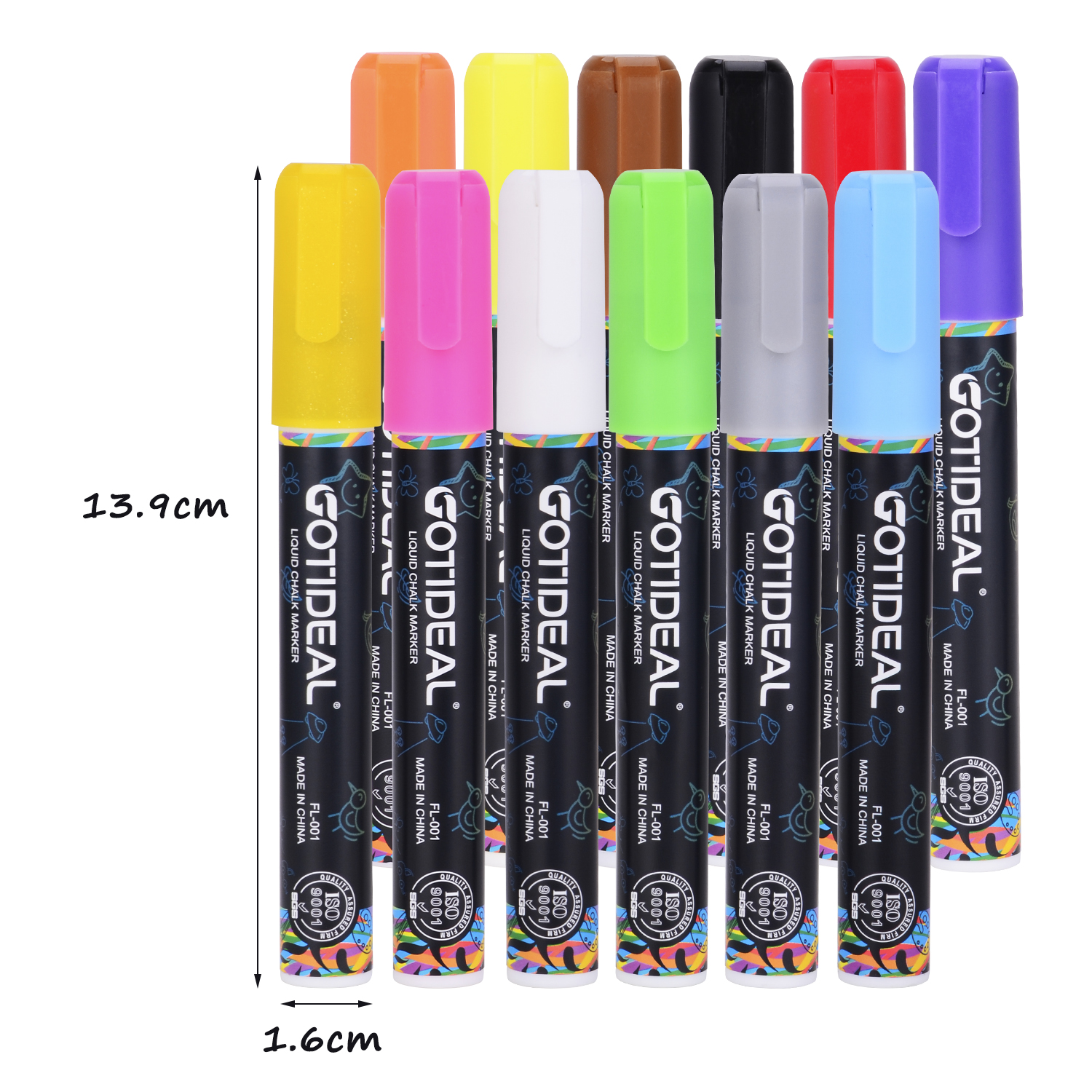 GOTIDEAL Liquid Chalk Markers, 12 Colors Premium Window Chalkboard Neon Pens, Including 2 Metallic Colors, Painting and Drawing for Kids and Adults, Bistro & Restaurant, Wet Erase - Reversible Tip