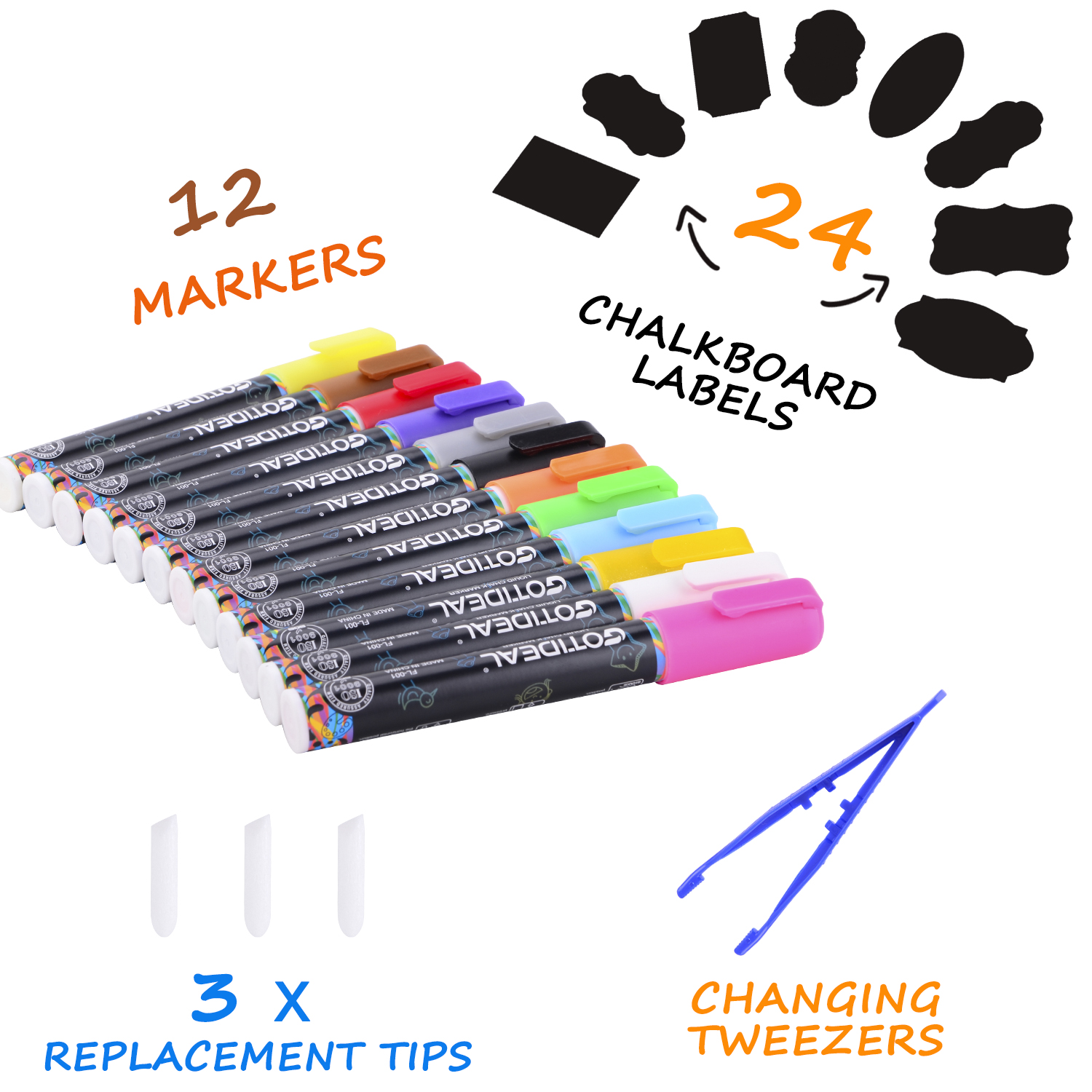 Liquid Chalk Markers for Chalkboard Wet Erase Metallic Colors Pens Window  Markers with Reversible Tip for Blackboard, Whiteboard, Glass, Mirror, Menu  Board, Bistro, Restaurant, School, Pack of 8 A1-8 Metallic Colors 